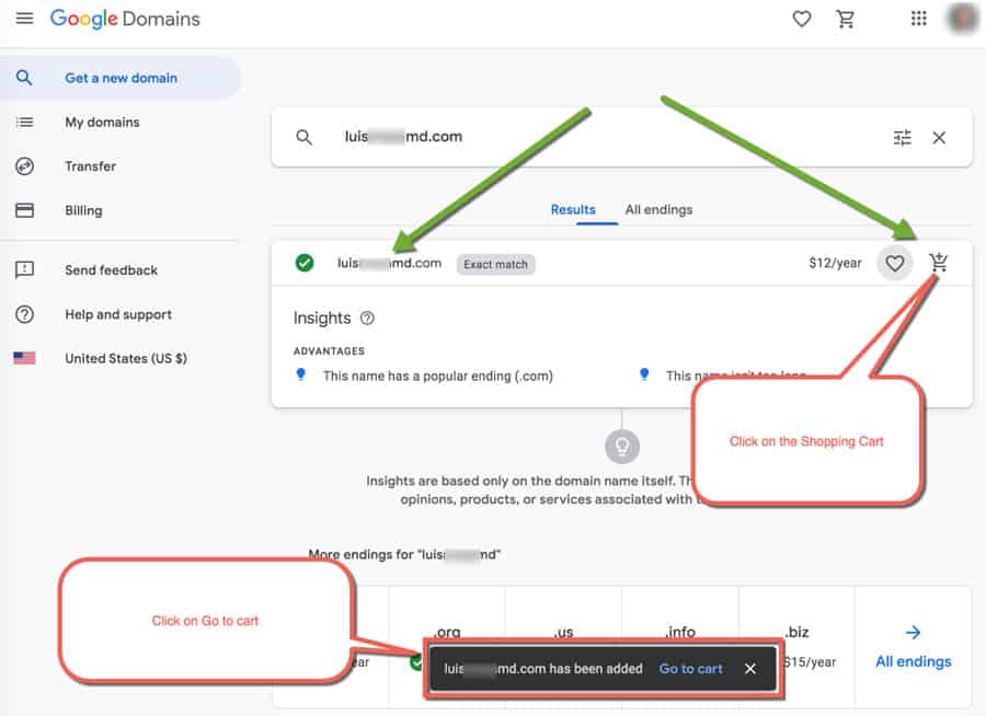 Step 4: Confirm that you have correct spelling of the domain