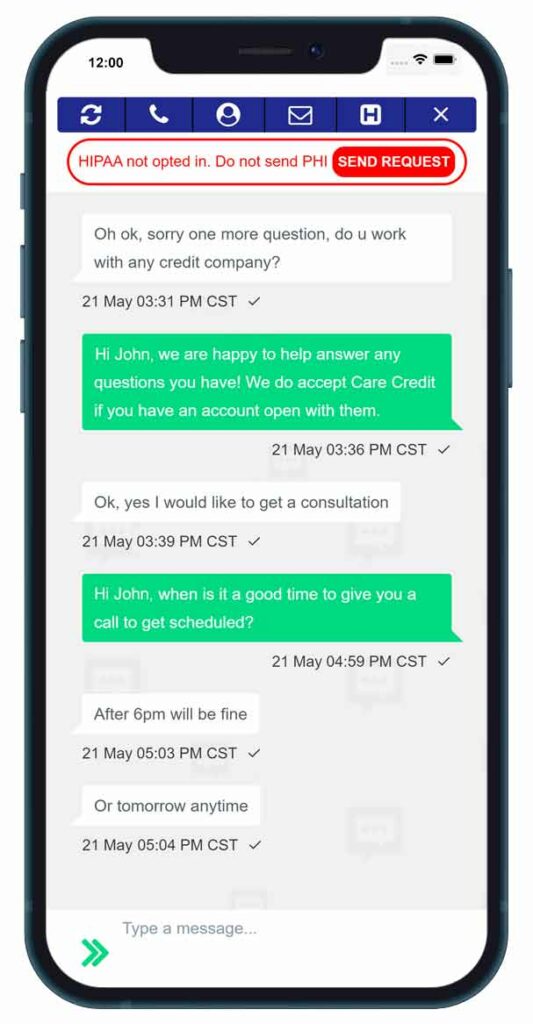 Is illegal is it to send SMS/text messages to patients without proper, documented consent?

Yes, it is illegal to send SMS/text messages to patients without proper, documented consent under two primary federal laws: the Telephone Consumer Protection Act (TCPA) and the Health Insurance Portability and Accountability Act (HIPAA).