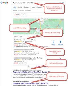 Medical SEO Example 2 : Patient Searching for “pediatric urgent care orlando” Medical SEO Example 2 : Patient Searching for “regenerative medicine ” user is located in Conroe TX