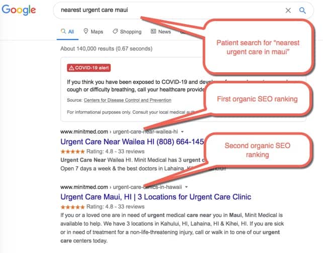 Example 3 of Medical SEO for Urgent Care Centers