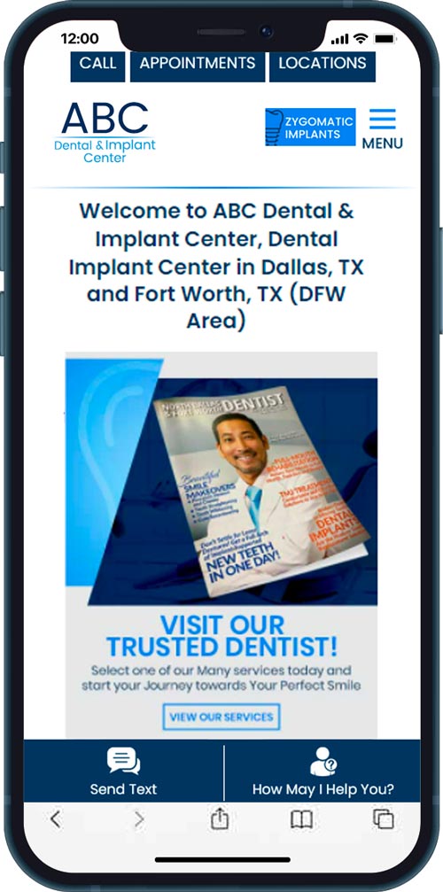 Example 1 for dental advertising - Example of an intelligent mobile focused, high conversion website