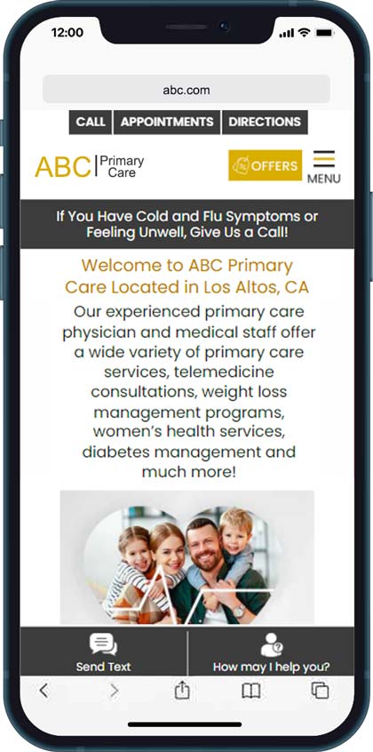 Example 2 of a high SEO and high conversion primary care mobile website Example 2 of a high SEO and high conversion primary care mobile website