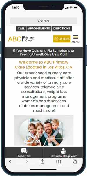 Example 2 of a high SEO and high conversion primary care mobile website Example 2 of a high SEO and high conversion primary care mobile website