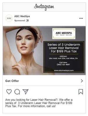 Example of an ad on Instagram for a med spa promoting "underarm laser hair removal" 