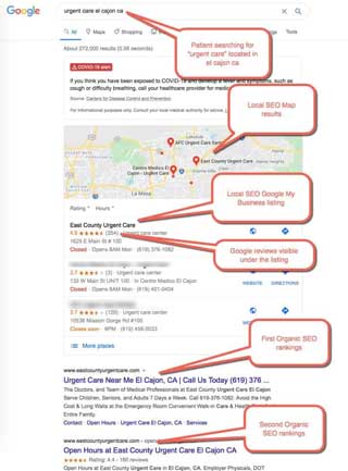 Example 2 of Medical SEO for Urgent Care Clinics