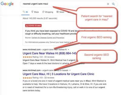 Example 3 of Medical SEO for Urgent Care Centers