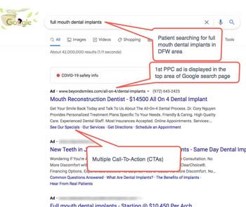 Example of a Google PPC ad for a dental practice  