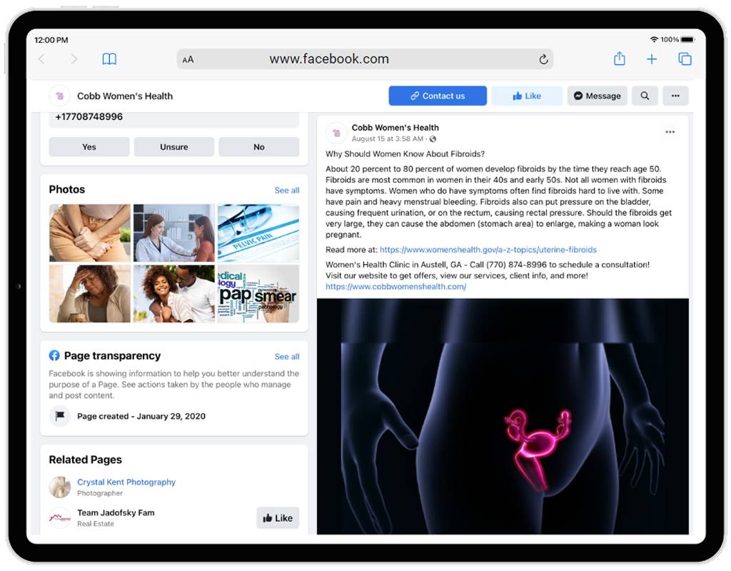 Example 1: PatientGain Facebook posting app posts useful, educational content based on your services. OB/GYN Specializing in Cysts and Fibroids 