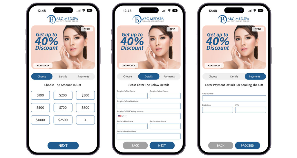 Gift Card App For MedSpas and Aesthetics Practice using HIPAA compliance payment system. Gift Card App For MedSpas and Aesthetics Practice using HIPAA compliance payment system.