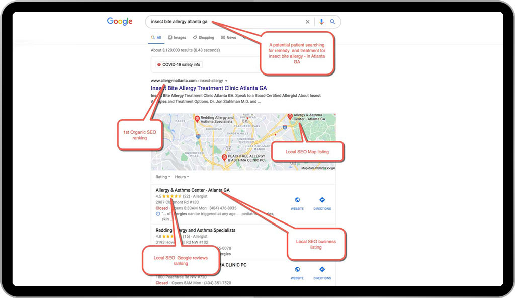 Example 4: Allergy practice in GA website SEO results