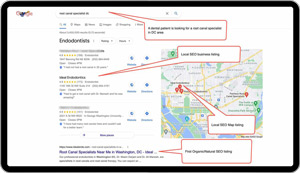 Example 2 for dental advertising - SEO of the website.  Patient is look for a root canal specialist in DC area