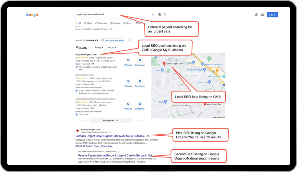 Example 1: Urgent care website SEO results Example 1: Urgent care website SEO results