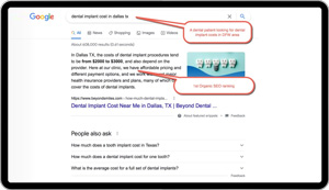 Example Dental SEO for a dentist (Diplomate status with the ABOI/ID, American Board of Oral Implantology/Implant Dentistry) in DFW area