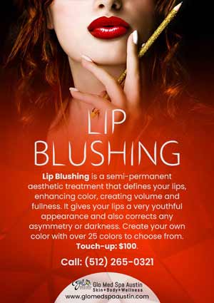 Lip blushing is a type of cosmetic tattooing that semipermanently enhances lip color by depositing colored ink into the lips with a mechanical needle. The resulting lip tattoo is subtle, not saturated, thanks to recent advances in semipermanent makeup. Lip blushing is a type of cosmetic tattooing that semipermanently enhances lip color by depositing colored ink into the lips with a mechanical needle. The resulting lip tattoo is subtle, not saturated, thanks to recent advances in semipermanent makeup.
