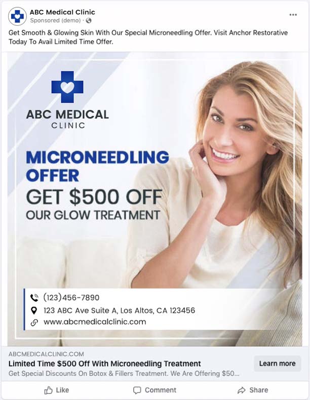 Example of a digital ad for an aesthetics practice promoting microneedling