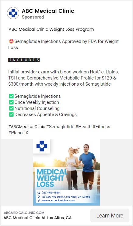 Example of a digital ad for a medical weight loss practice promoting semaglutide for weight loss Example of a digital ad for a medical weight loss practice promoting semaglutide for weight loss