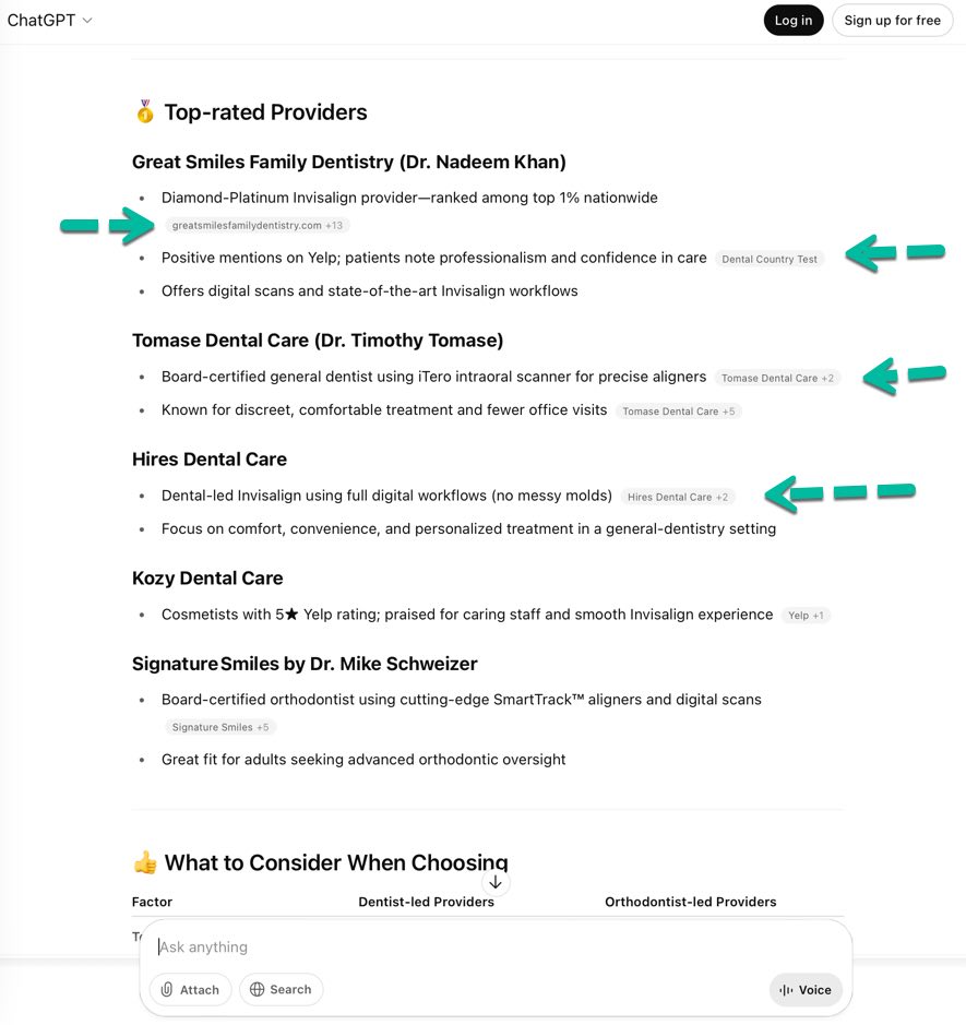 Example 2: ChatGpt interaction: Next, the ChatGpt is displaying "Top-rated Providers". Again results are coming from Yelp, among other sites. Example 2: ChatGpt interaction: Next, the ChatGpt is displaying "Top-rated Providers". Again results are coming from Yelp, among other sites.