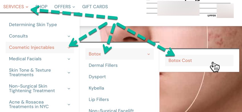 Example 1: Complex nested menus - In the example below a user has to go through 3 steps to get to the desired page.
