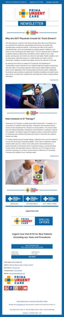 Example 5: Patientgain.com’s urgent care marketing plan includes creating monthly newsletters for your practice, and it includes content and offers.