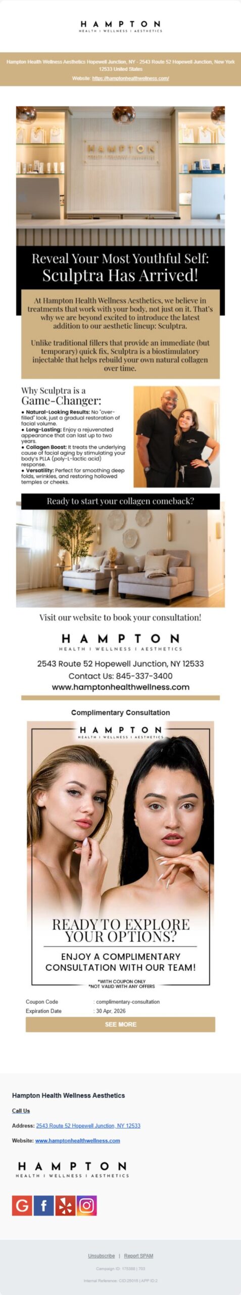 Example newsletter of a wellness practice.  For aesthetics and med spa type of practices, the newsletters are typically designed to be attractive. For medical type of practices they are designed to be more informational based. 