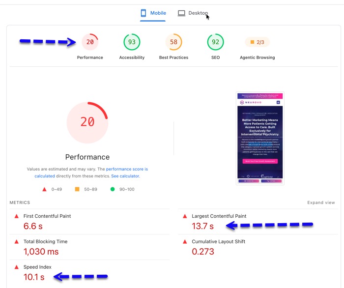 Example 2 of a slow, inefficient website of a marketing company that provided traditional agency marketing services for TMS, Ketamine and Spravato Clinics. Example 2 of a slow, inefficient website of a marketing company that provided traditional agency marketing services for TMS, Ketamine and Spravato Clinics.